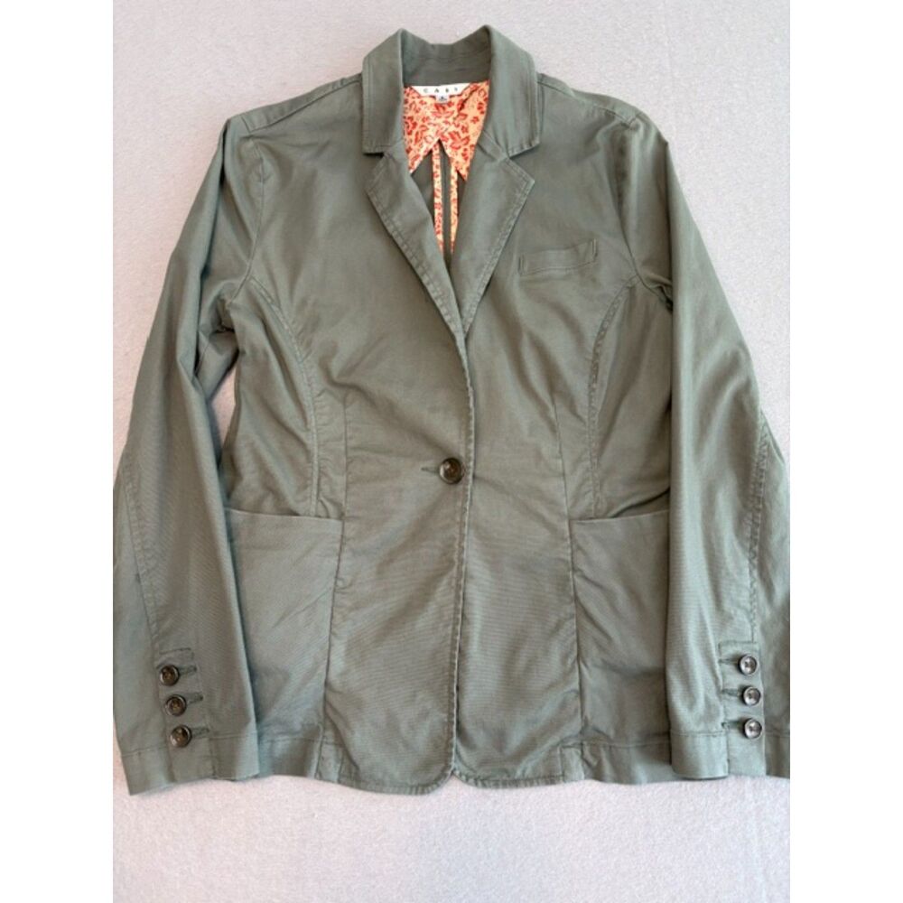 Cabi One Button Blazer Jacket Women's XS Pockets Stretch Military Green